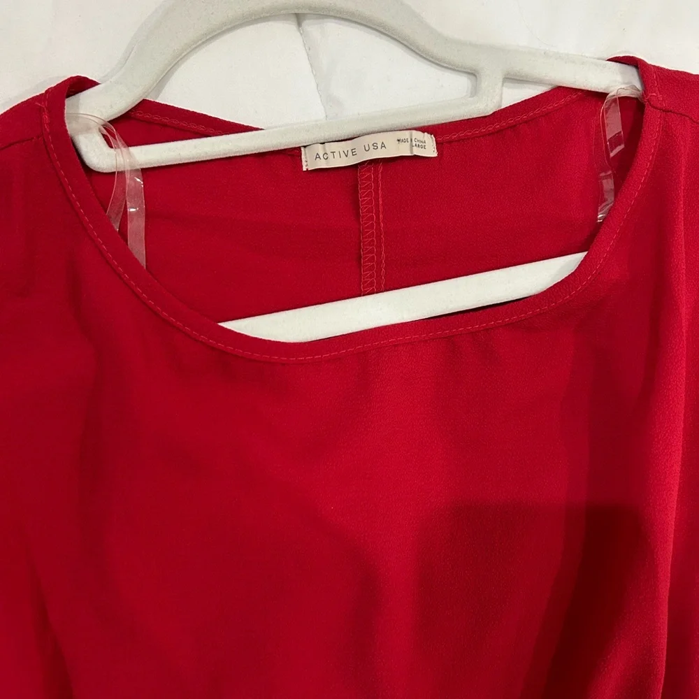 ⬇️PRICE 🔥 ACTIVE U S A • Short Sleeve loose Red Blouse • Large - Picture 4 of 7